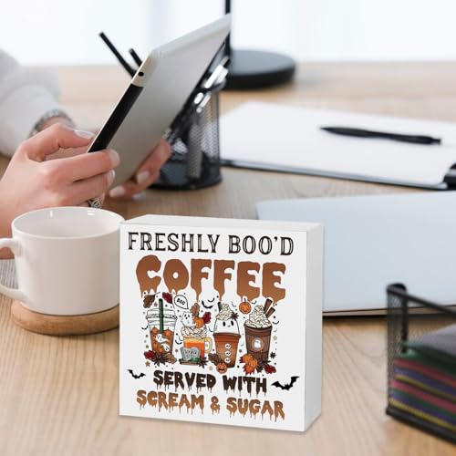 YINSSA Halloween Coffee Bar Sign Wooden Decor - Spooky Ghost & Fall Theme