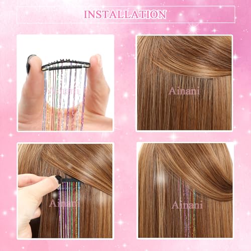 Ainani Clip In Hair Tinsel 12 Pcs 20 Inch Glitter Fairy Hair Extensions