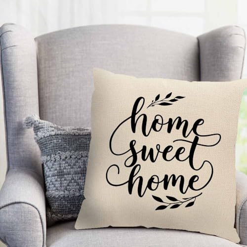 Home Sweet Home Throw Pillow Cover 18x18 | Rustic Linen Blend Cushion