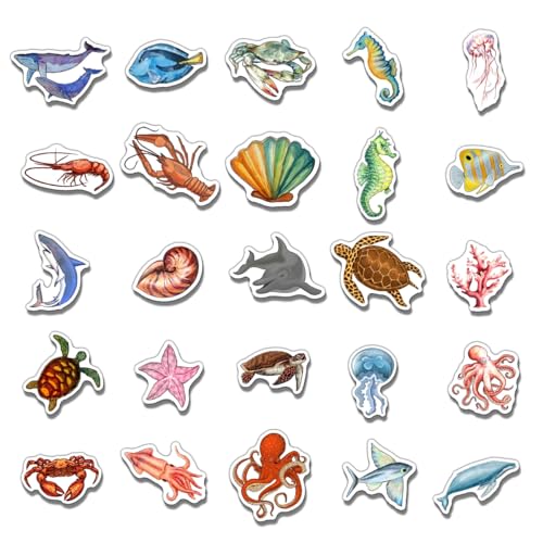 50 Pcs Cute Ocean Animal Stickers - Waterproof Vinyl Decals for Laptops & Water Bottles