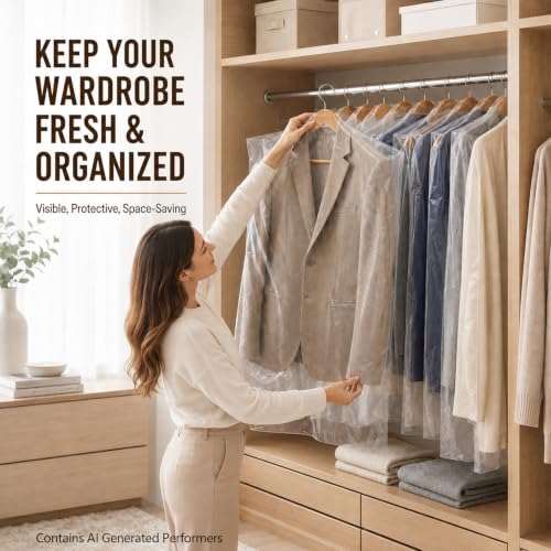 RAINFLOW 30 Pack Clear Garment Bags - 60x90cm Hanging Clothes Covers