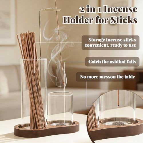 Brown 2-in-1 Glass Incense Holder with Ash Collector for Meditation