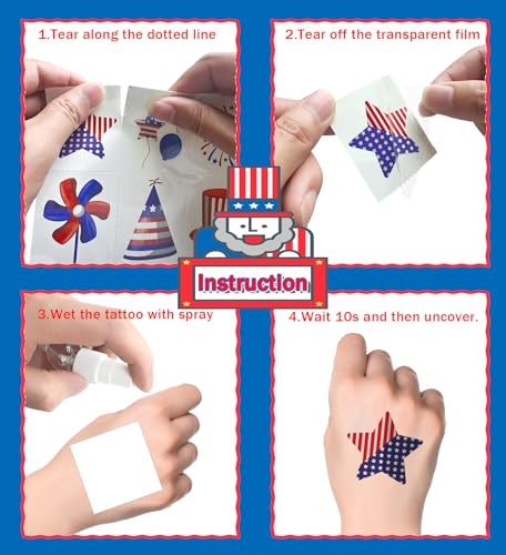 4th of July Temporary Tattoos - 120 PCS USA Flag Patriotic Designs