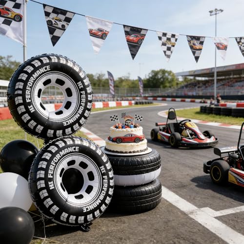 TUJKGBA 8 Pack 30 Inch Race Car Tire Balloons - Foil Balloons for Racing Theme Party, Birthday & Event Decorations (Variation: Wheel)