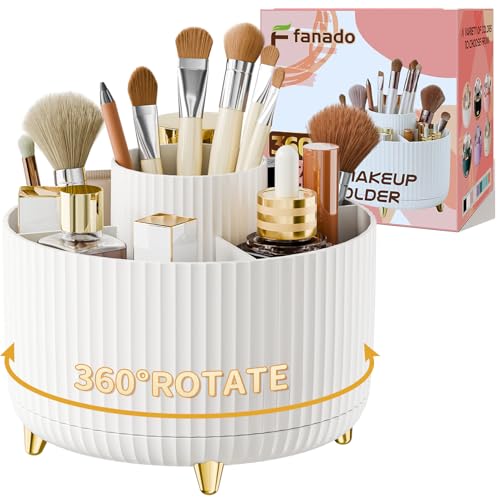 Fanado 360° Rotating Makeup Brush Holder & Cosmetic Organizer - White