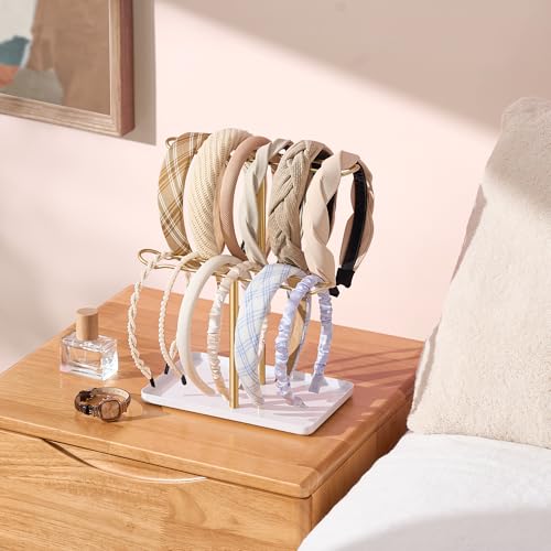 Josmimic 2-Tier T-Bar Headband Organizer with Tray - Gold & White