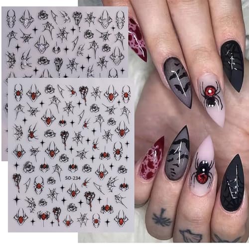 Halloween 3D Self-Adhesive Nail Art Stickers Spider Web Flame Decals 7 Sheets