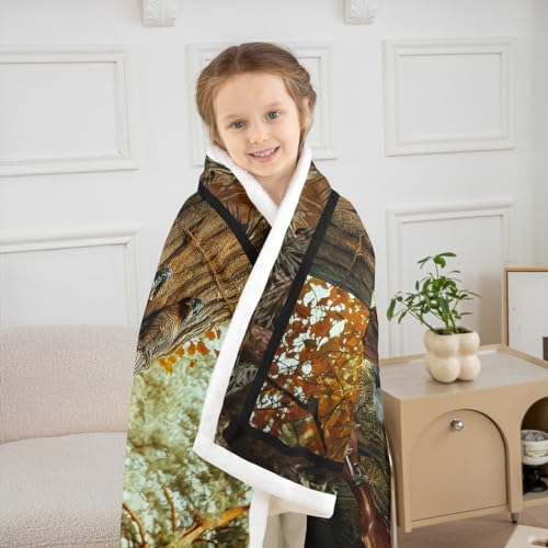 Erosebridal Pheasant Hunting Sherpa Blanket - Multi 15 Twin 60x80