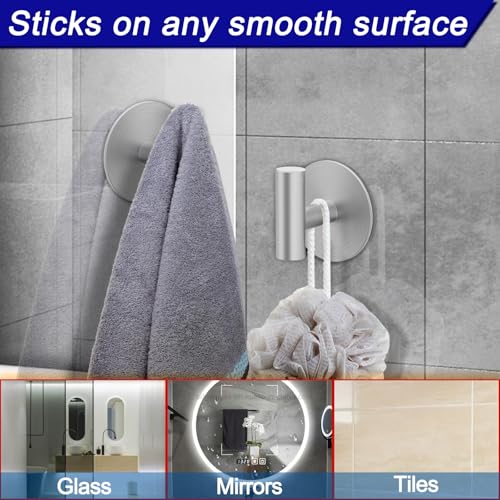 Bntuk Waterproof Adhesive Wall Hooks, Silver - 2 Pack for Towels & Coats