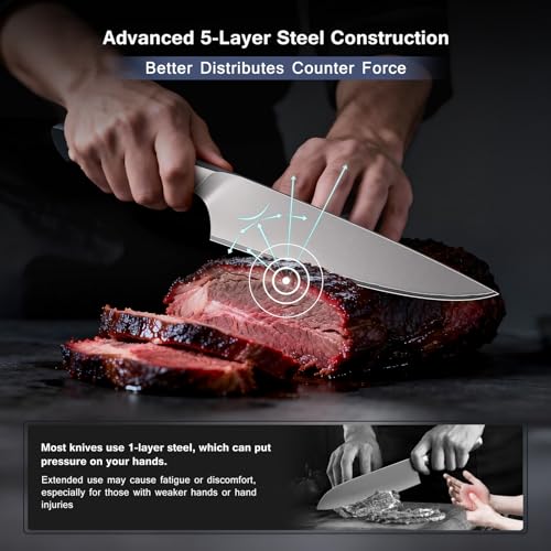 16 PCS Japanese Kitchen Knife Set with Block - Ultra Sharp & Dishwasher Safe - Includes Sheath & Sharpener