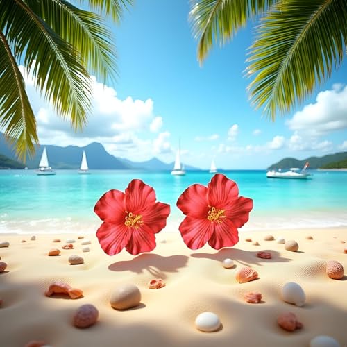 Red Hawaiian Flower Hair Clips 2Pcs Bohemian Hair Accessories