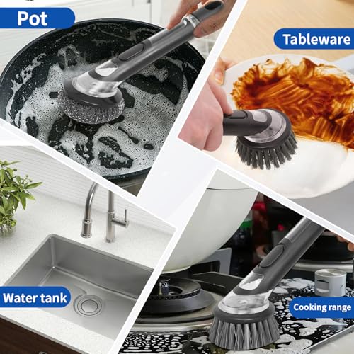 Durable Kitchen Cleaning Brush with Soap Dispenser - 2-Pack