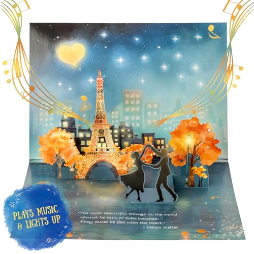 3D Pop Up Anniversary Card with LED Lights & Music - Paris Scene