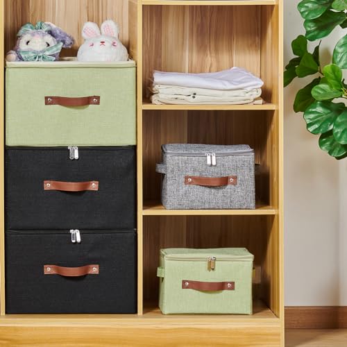 VinneGenzz Small Gray Zipper Lid Decorative Storage Bin - Set of 1