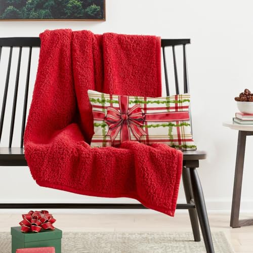 Christmas Pillow Cover 12x20 Inch - Red and Green Gift Bow Design