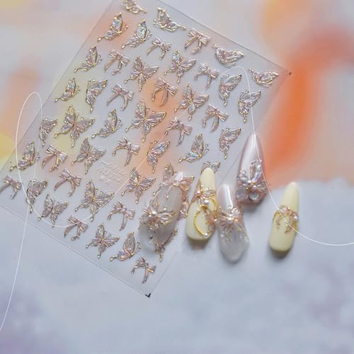 TailaiMei Butterfly Nail Stickers Self-Adhesive Jelly Glitter Decals