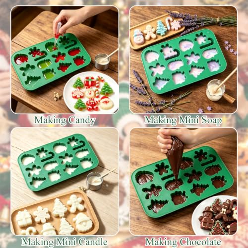 Christmas Silicone Molds 2PCS - Santa, Christmas Tree, Snowman & Gingerbread Design - 14 Cavity Candy & Cookie Molds - Variation 1-2pcs