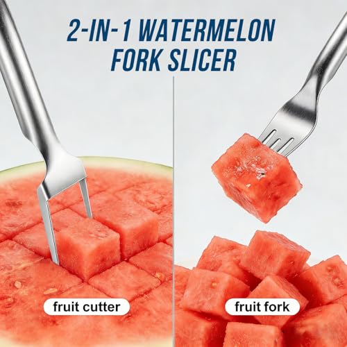 2-Pack Watermelon Cutter Slicer & Fork - Stainless Steel Fruit Tool
