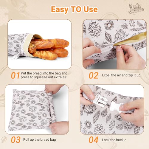 Senbowe Reusable Beeswax Bread Bags 17x13 Inch XL - Beige & Grey, Large Linen Storage with Zipper for Sourdough & Homemade Bread