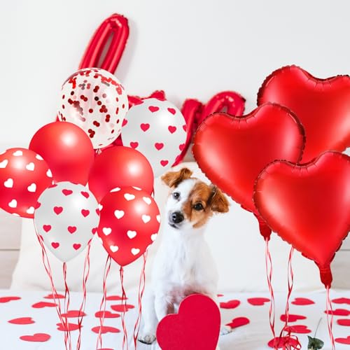 Lunmon 50 Pcs Red Wedding Balloons Kit - 18 Inch Foil & 12 Inch Latex