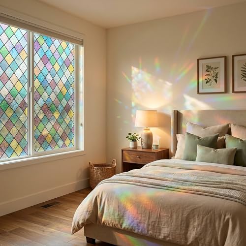 Colorful Geometric Stained Glass Window Film - 17.5" x 78.7"