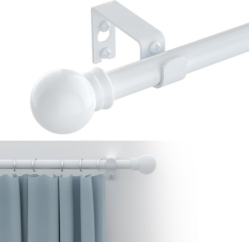 GXOACKJ Heavy-Duty Metal Curtain Rods - Decorative White, 48 to 84 Inches, Includes Brackets