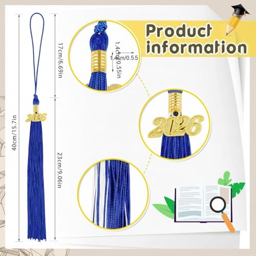 Dingion 2 Pcs Royal Blue Graduation Tassel Class of 2026 Cap Decoration