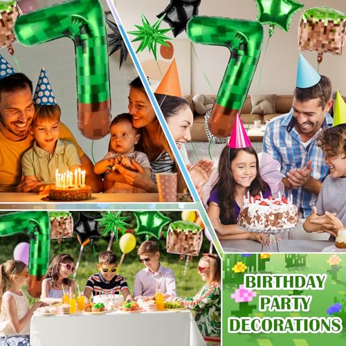 40 Inch Green Pixel Number 7 Balloon Set - 7 Pcs Party Decor