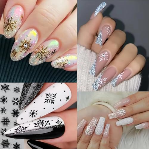 Snowflake Nail Stickers 3D Embossed Christmas Nail Decals 4 Sheets