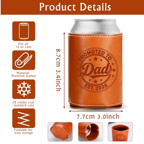 Leather Beer Can Cooler Sleeve for New Dads - Gift for Expecting Fathers