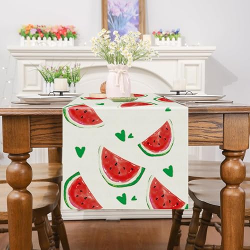 Summer Watermelon Table Runner 13x36 Inch Green Heart Dining Decor
