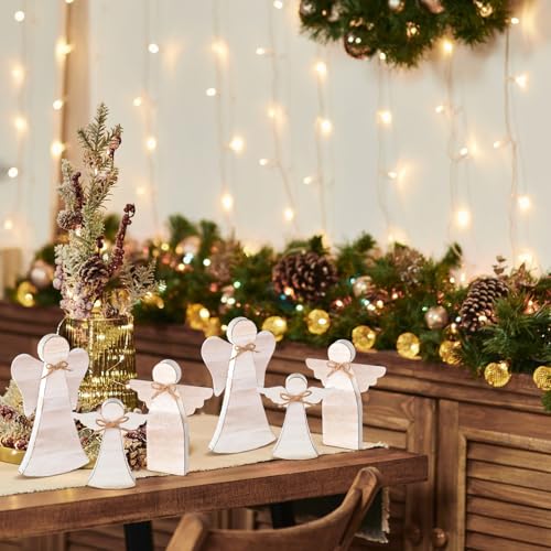 Christmas Angel Wooden Centerpiece Set - Rustic Farmhouse Holiday Decor - 6 Pieces, Variation: Angel