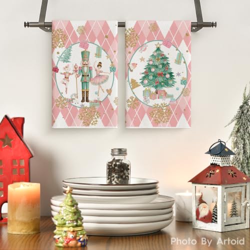 Pink Nutcracker Christmas Kitchen Towels Set of 2 18x26 Inches - Festive Decor