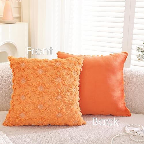 TAOSON White Sunflower Faux Fur Throw Pillow Covers 18x18 Set of 2