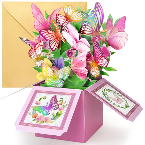 3D Pop Up Birthday Card for Women - Colorful Butterfly Garden Keepsake