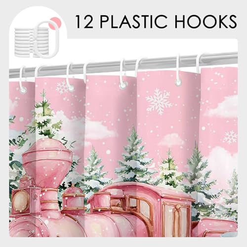 Christmas Shower Curtain - Gingerbread Train Design, 71x71in