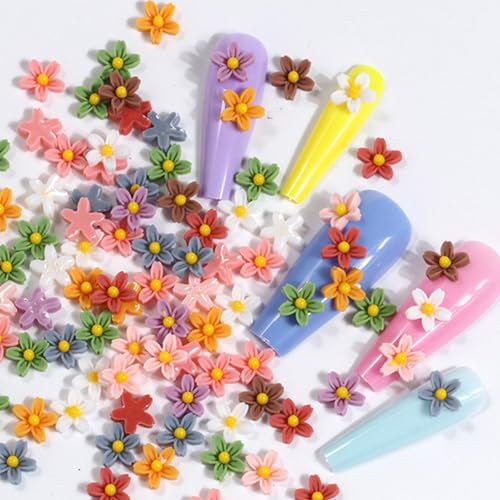 QZRUO Mini Flower Nail Charms Resin Daisy Embellishments for Crafts 80Pcs