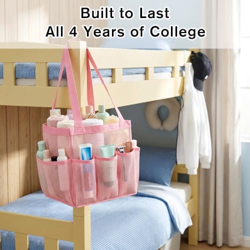 Portable Mesh Shower Caddy with 9 Pockets - Quick Dry Tote Bag for Dorm & Travel (Pink)