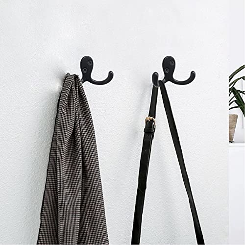 10pcs Black Heavy Duty Coat Hooks – Wall Mounted Double Robe Hooks