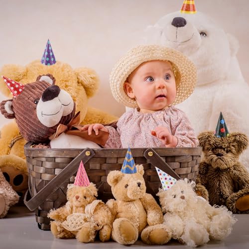 Mini Cone Birthday Hats for Stuffed Animals - 10 Pack