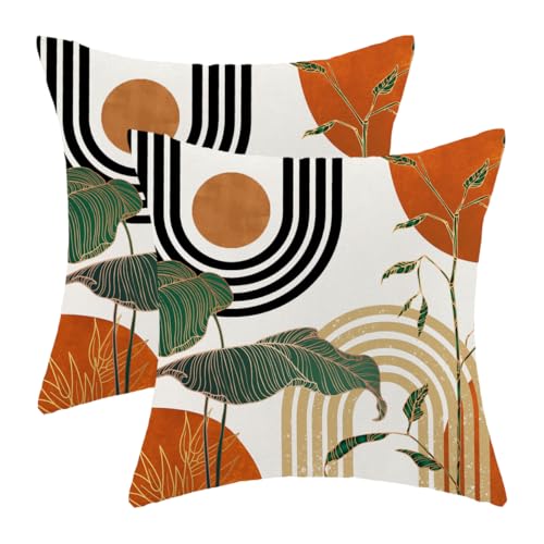 Burnt Orange Boho Pillow Covers 20x20 Inch Set of 2 - Tropical Leaf Design