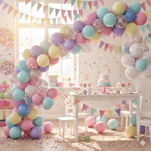 Pastel Bow Balloon Set - 55 Pcs Confetti & Macaron Party Decor