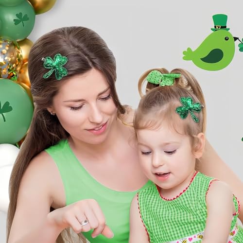 St. Patrick's Day Sequined Shamrock Hair Clips - Irish Green Clover Barrettes
