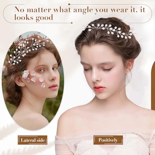 Pearl Bridal Headband Floral Wedding Hair Piece for Brides and Bridesmaids