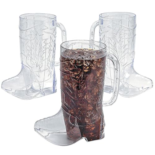 17oz Cowboy Boot Cups - Clear Plastic Party Mug Set, 12 Pack - Western Theme