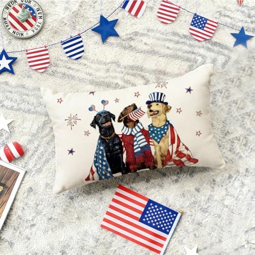 RABUSOFA 4th of July Dogs Pillow Cover 12x20 - Patriotic Decor