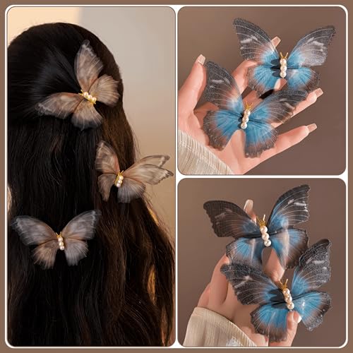 Grey Butterfly Hair Clips Non-Slip Duckbill Hair Accessories 2 Pack