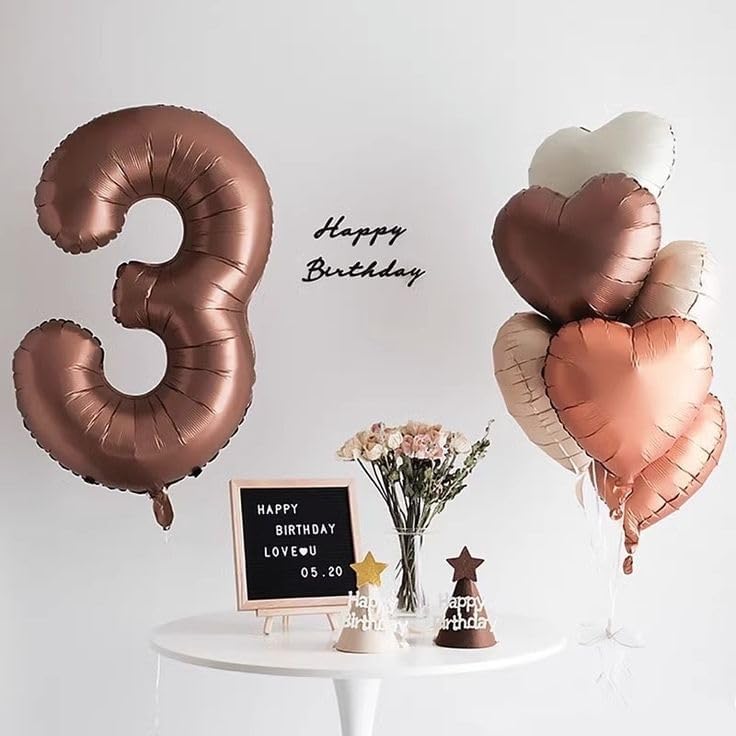 Numbers Balloon - 40 Inch Large Coffee Brown Balloon for 3rd Birthday Party Decorations