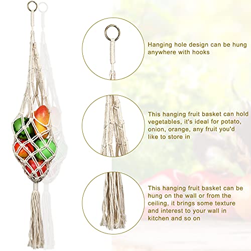 Hanging Fruit Basket Set - Boho Cotton Rope Kitchen Decor