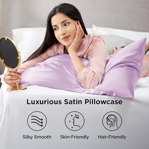 Bedsure King Satin Pillowcase Set of 2 - Silky Lavender Covers for Hair & Skin
